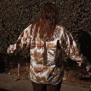 Vintage Jeep Novelty Print Button Up (Unisex) Clearwater Outfitters